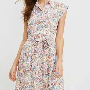 LOFT Floral Print Button Down Shirt Dress